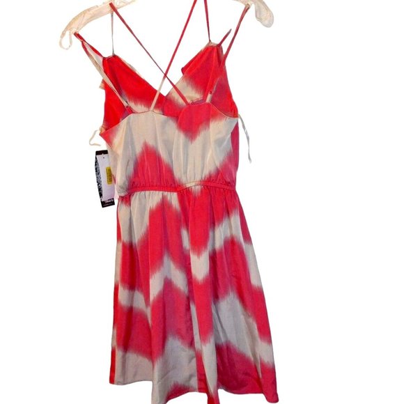 Sequin Hearts Strappy Dress Sz S Pink Tan Chevron Fit Flare Ruffle NEW - Picture 3 of 15